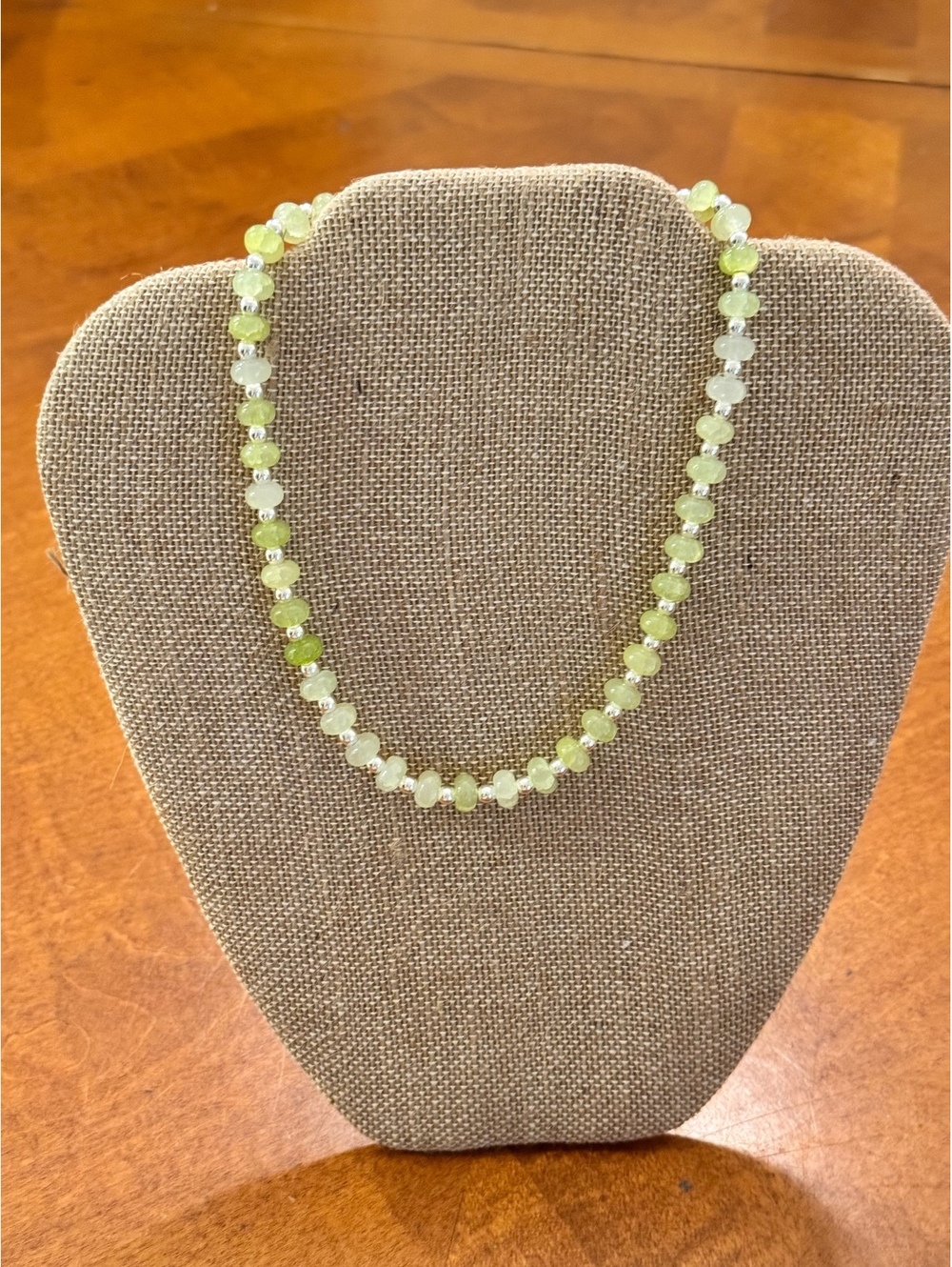 Candy Necklace Muted tones Handmade Beaded Necklace Green/White Beads 17" 144